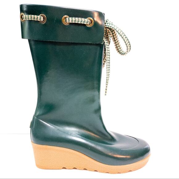 Sperry Top Sider hunter Green plarform wedge rain boots 10 worn once - Picture 1 of 9